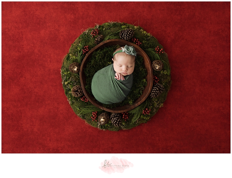Calgary Newborn Photographer baby girl in Christmas wreath